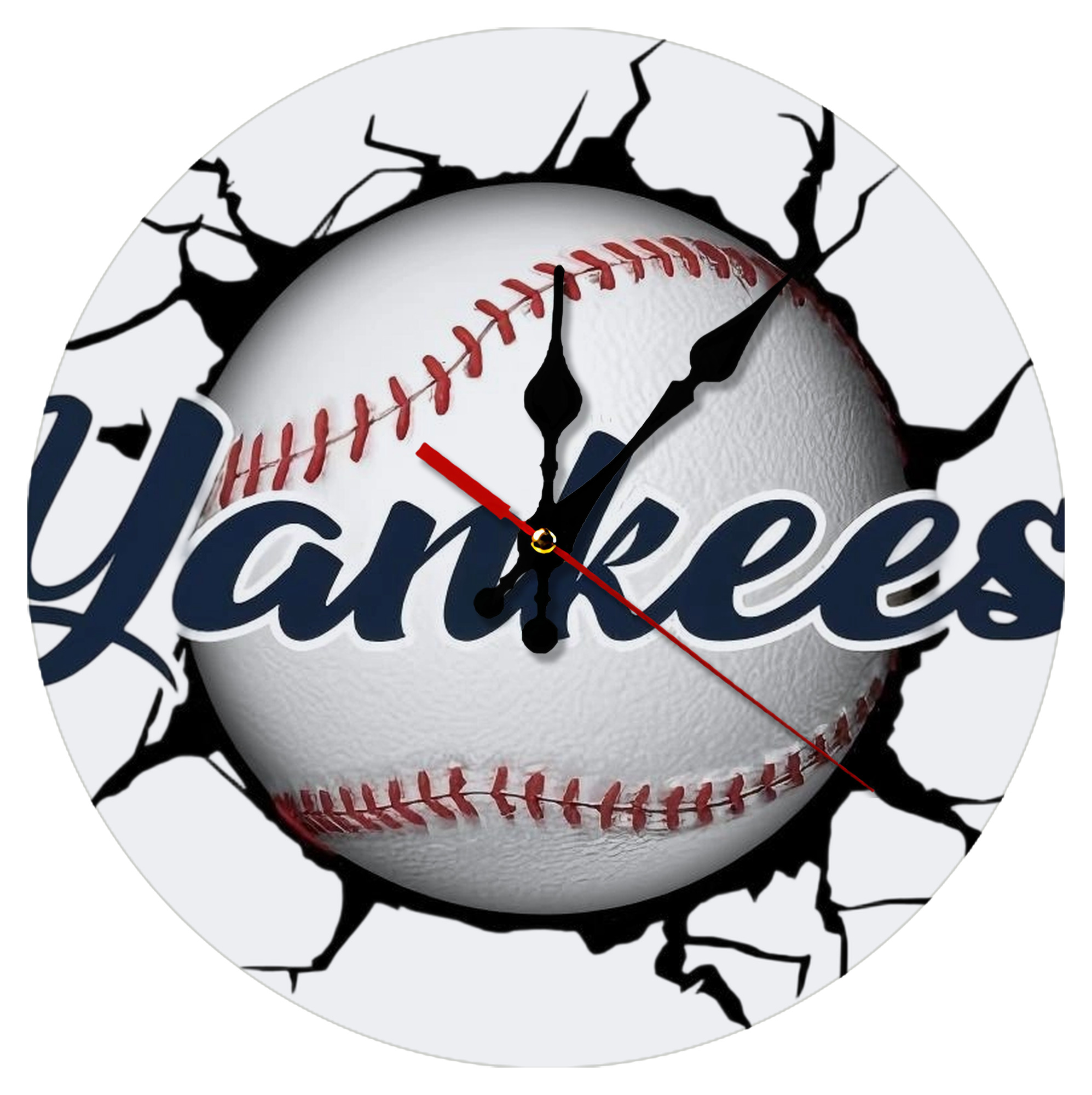 Yankees Baseball Wall And Art Silent Round Wall Clock – Modern & Stylish DIY Design, Durable Wood Construction, Easy To Install – Perfect For Office, Bedroom, Living Room, And More